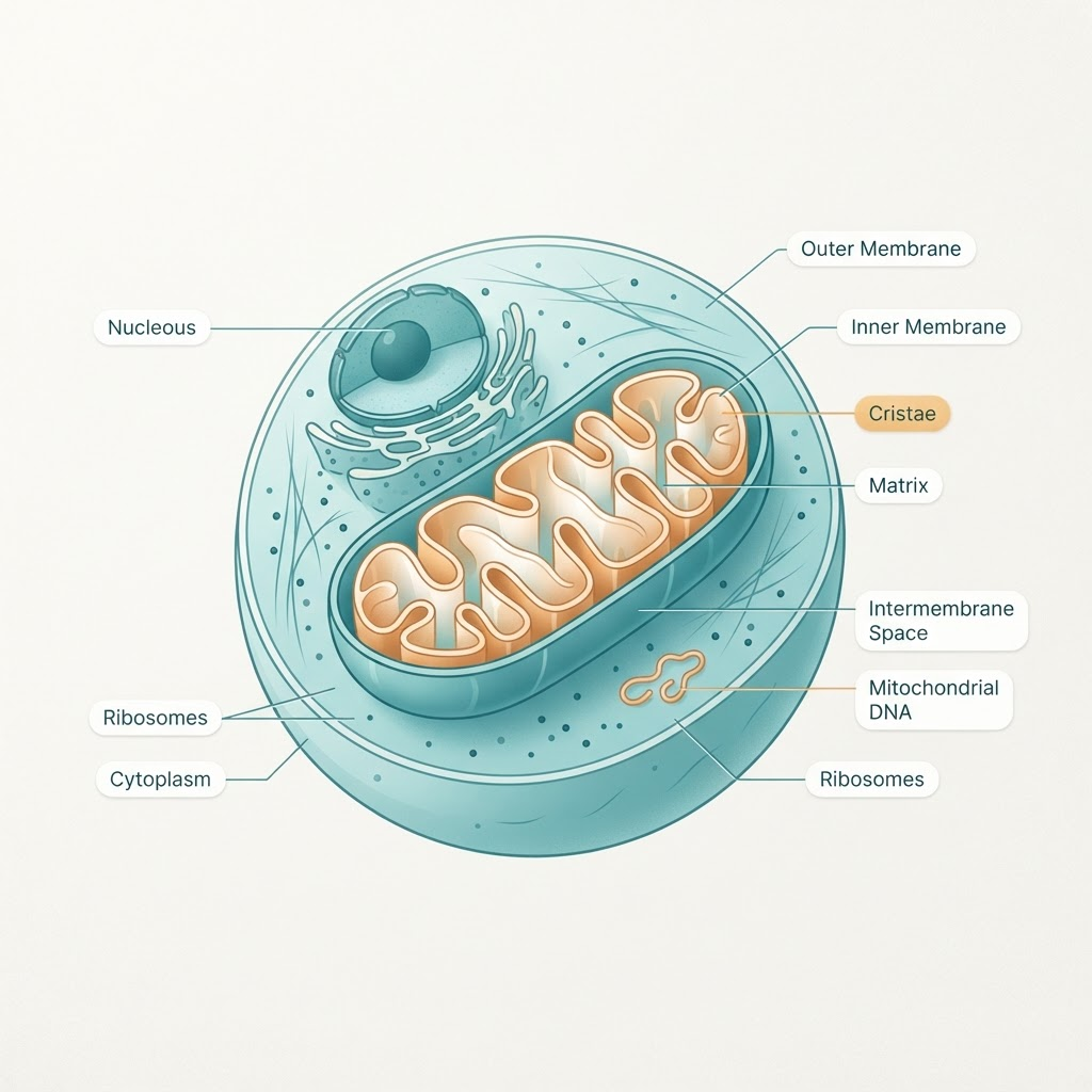 Illustration of a mitochondrion inside a cell
